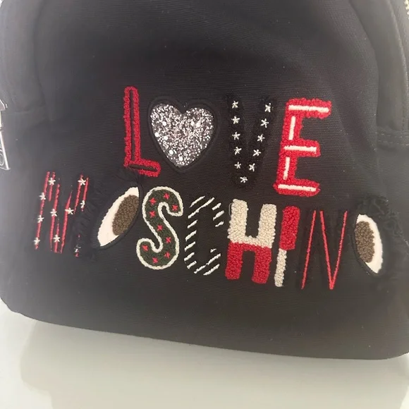 Love Moschino Black Canvas Logo Embroidered Backpack